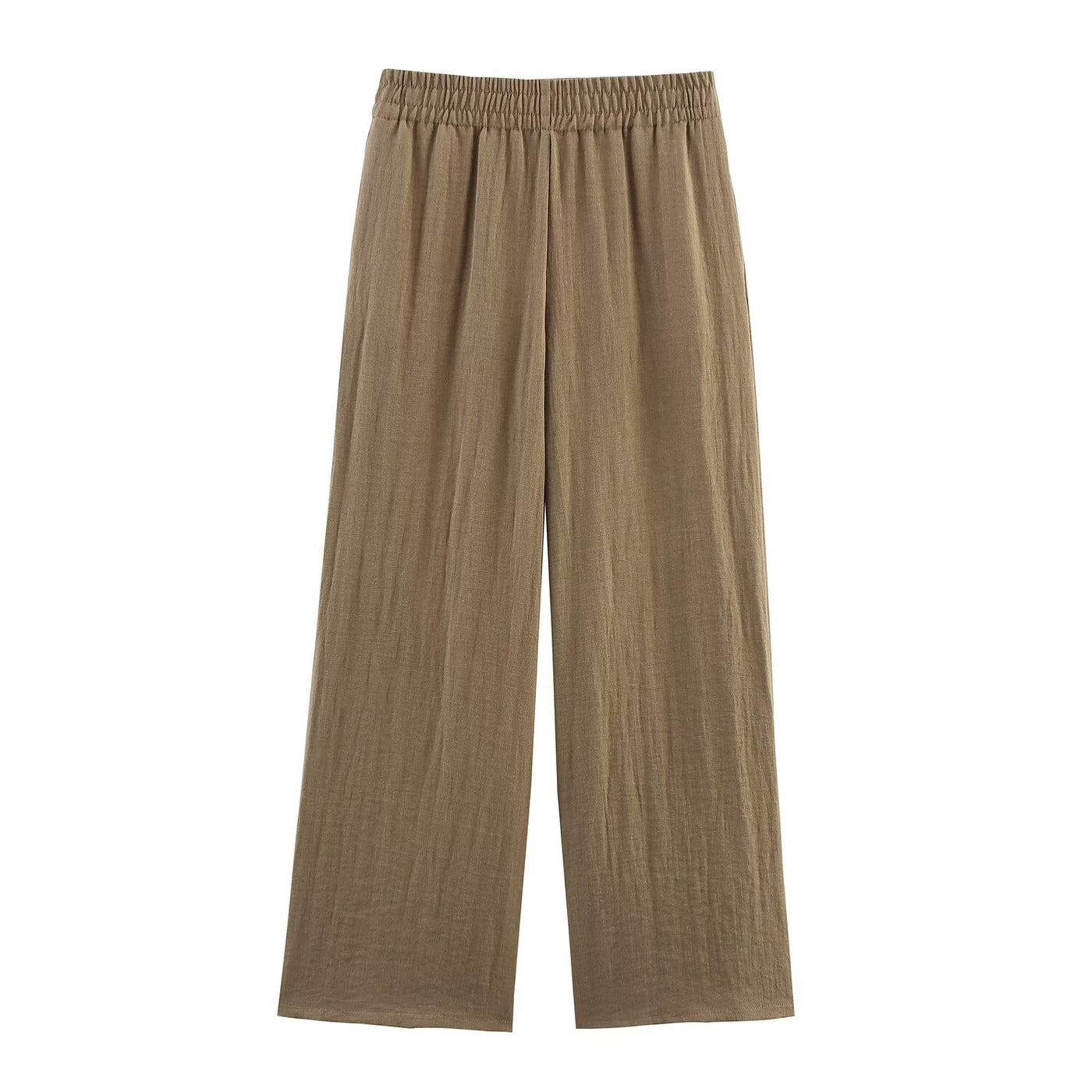 Julia | Elasticated Waist Side Pocket Wide-Leg Linen Trousers in Khaki, Red and Brown