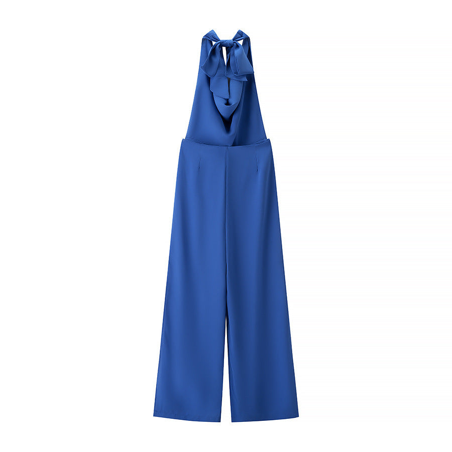 Lyra | Elegant Halter Neck Jumpsuit Blue Wide Leg