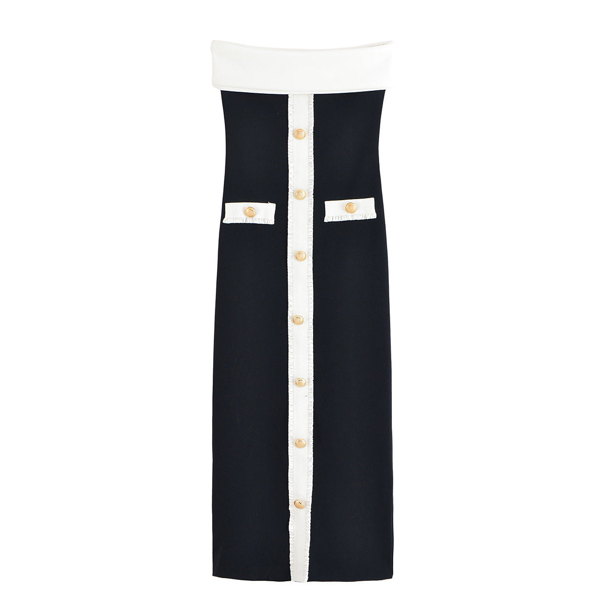 Bridget | Contrast Panel Strapless Bodycon Midi Dress