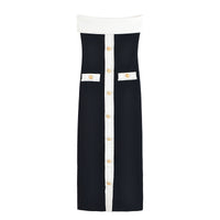 Bridget | Contrast Panel Strapless Bodycon Midi Dress
