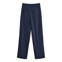 Juliet | Flat Front Seam Pocket Tailored Straight-Leg Trousers in Red and Navy