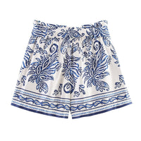 Lucy | Printed Paperbag Waist Cotton Shorts with Self-Tie Belt