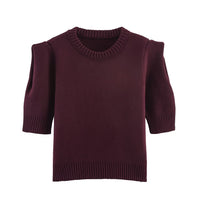 Lucy | Puff Sleeve Crew Neck Ribbed Cropped Knit Top