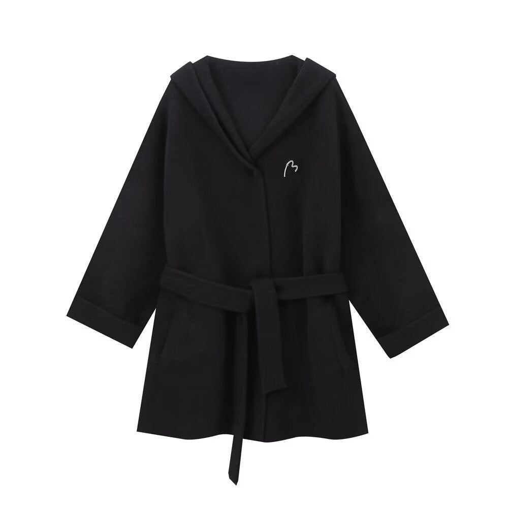 Sable | Black Blazer Belted Hooded Oversized Long Sleeve