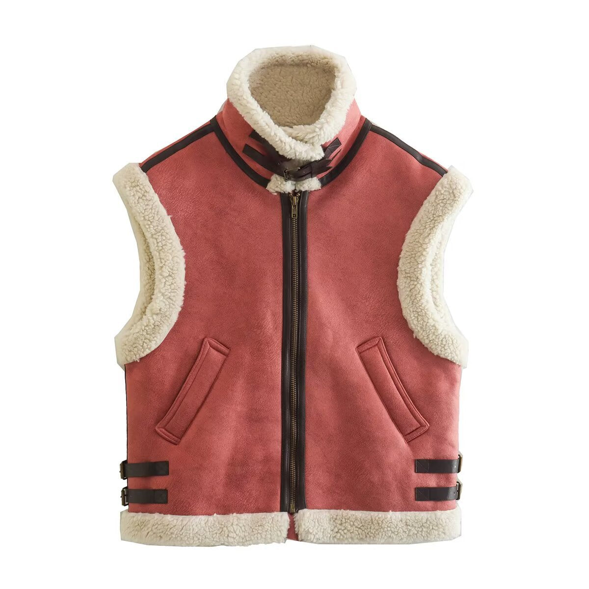 Quinn | Aviator Jacket Faux Fur Pink Sleeveless Shearling Gilet