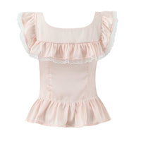 Ailsa | Cotton Square Neck Lace Ruffle Peplum Top