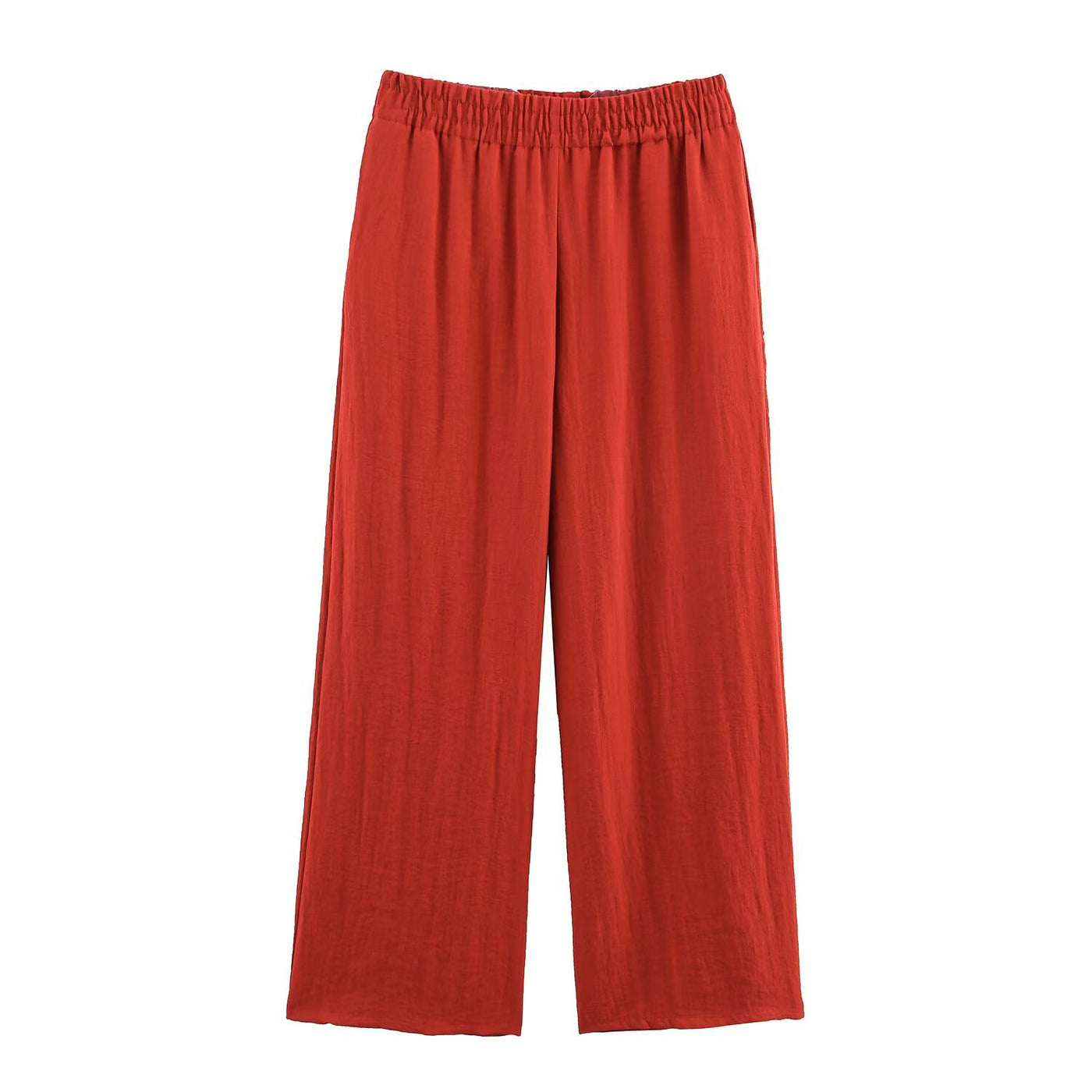 Julia | Elasticated Waist Side Pocket Wide-Leg Linen Trousers in Khaki, Red and Brown