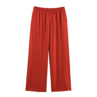 Julia | Elasticated Waist Side Pocket Wide-Leg Linen Trousers in Khaki, Red and Brown