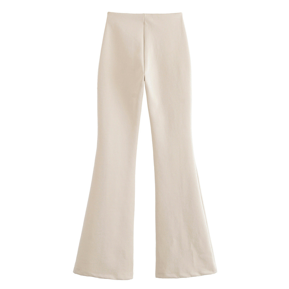 Elise | High-Waist Front Seam Flared Wide-Leg Jersey Trousers in Cream