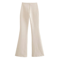 Elise | High-Waist Front Seam Flared Wide-Leg Jersey Trousers in Cream
