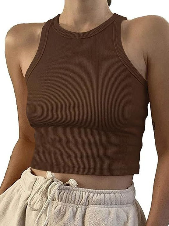 Liv Ribbed Racer Tank Top - Coffee
