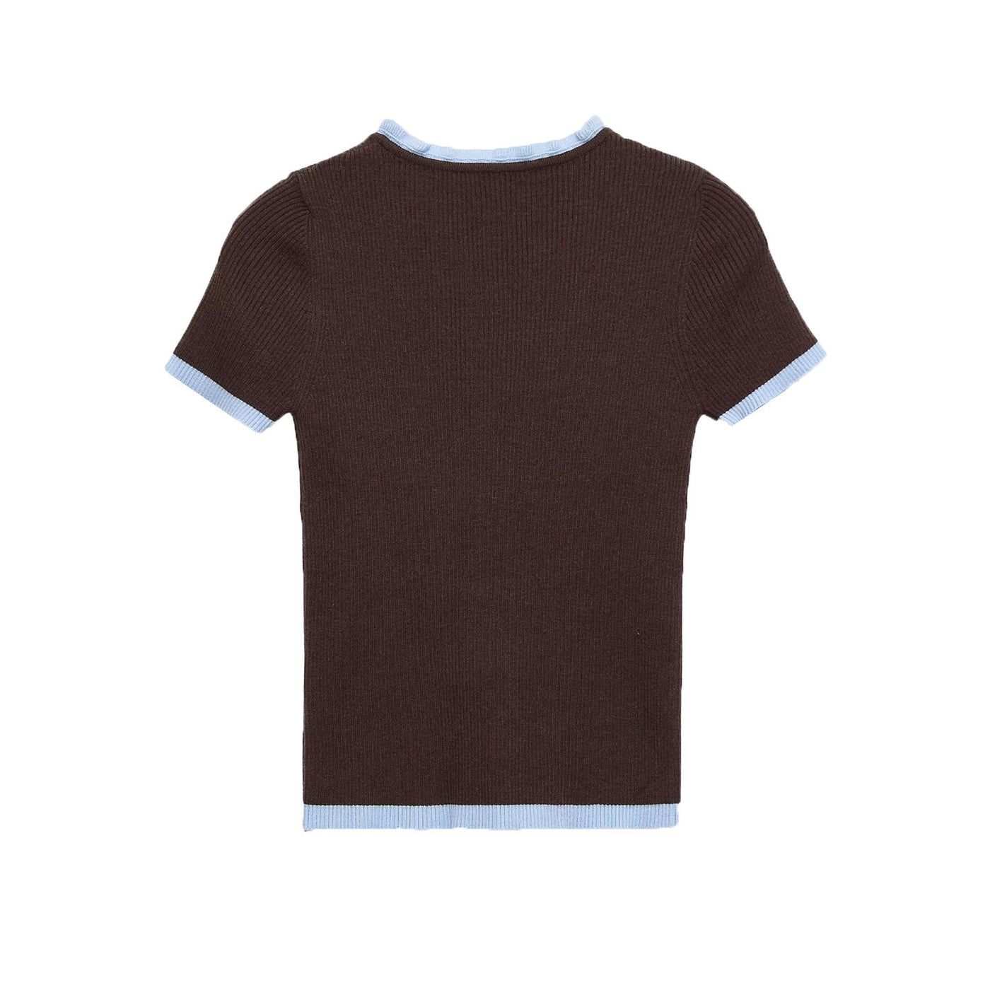 Mabel | Contrast Trim Ruffle Placket Ribbed Knit Top