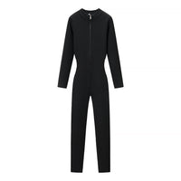 Mabel | Ribbed Knit Long Sleeve Bodycon Jumpsuit in Beige & Black