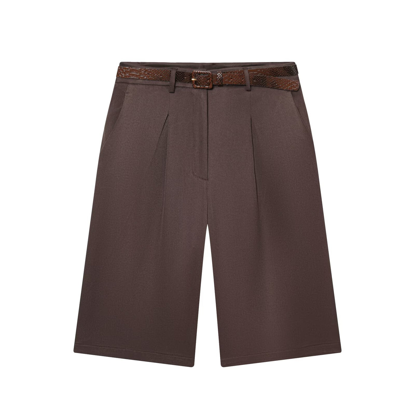 Wren | Pleated High-Waist Tailored Bermuda Shorts with Belt