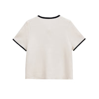 Felicity | Bow Neck Contrast Trim Cropped Jersey Top
