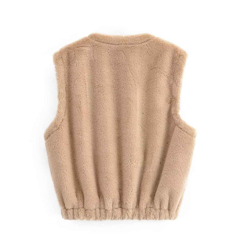 Celine | Teddy Borg Jacket Faux Fur Beige Sleeveless Zip Up