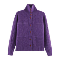 Aimee | High Stand Collar Button-Down Textured Knit Cardigan