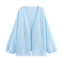 Rosie | Balloon Sleeve Open Front Ribbed Cuff Relaxed Cropped Knit Cardigan