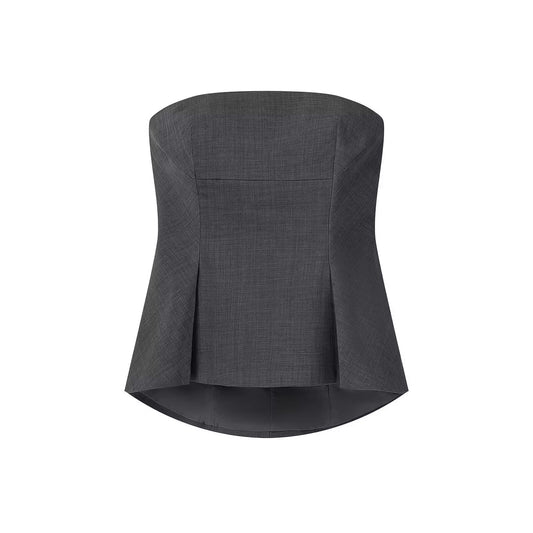 Thea | Smart Casual Peplum Top Strapless Grey Tailored Pleated