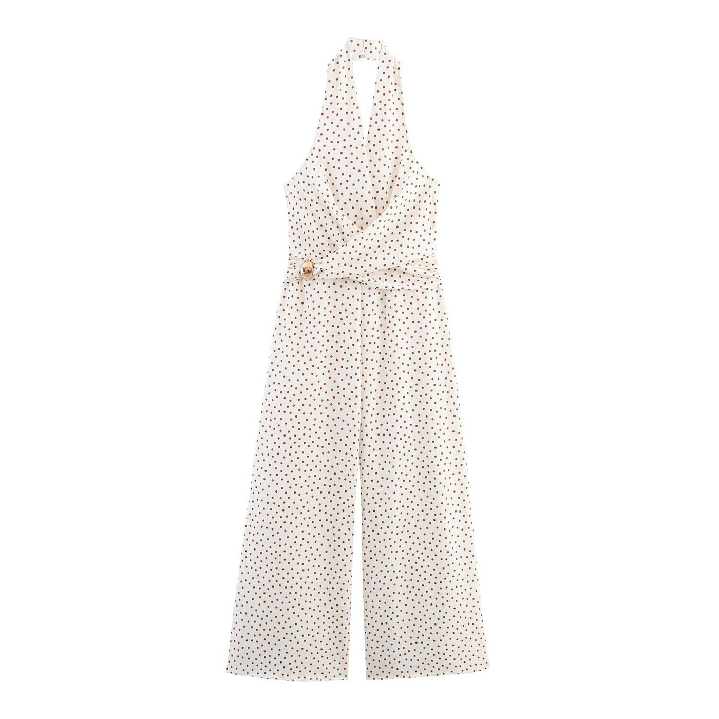 Gracie | Polka Dot Halter Wide-Leg Jumpsuit in Cream