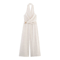 Gracie | Polka Dot Halter Wide-Leg Jumpsuit in Cream