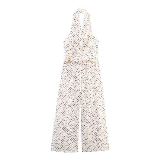 Ines | Halter Neck Jumpsuit Cream Polka Dot Wide Leg