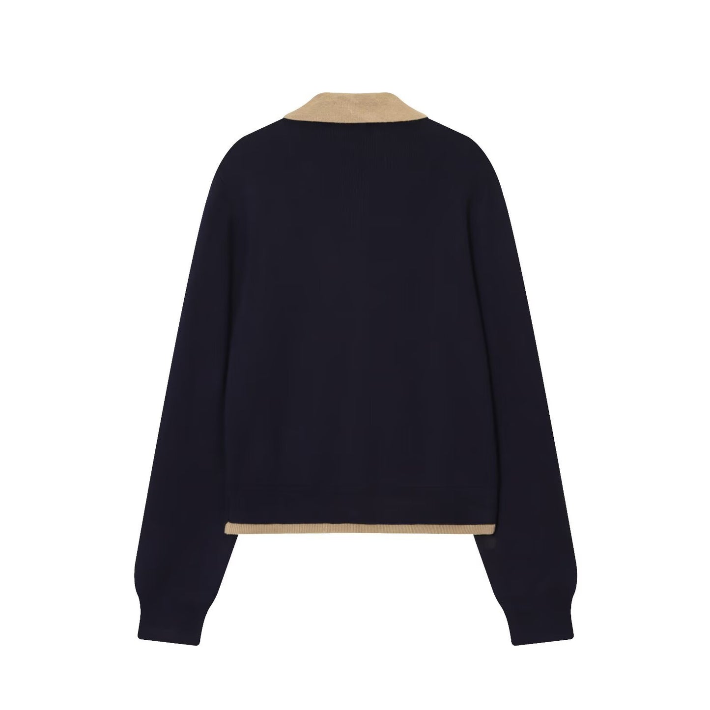 Harper | Black Elegant Knit Polo Cardigan with Contrast Collar