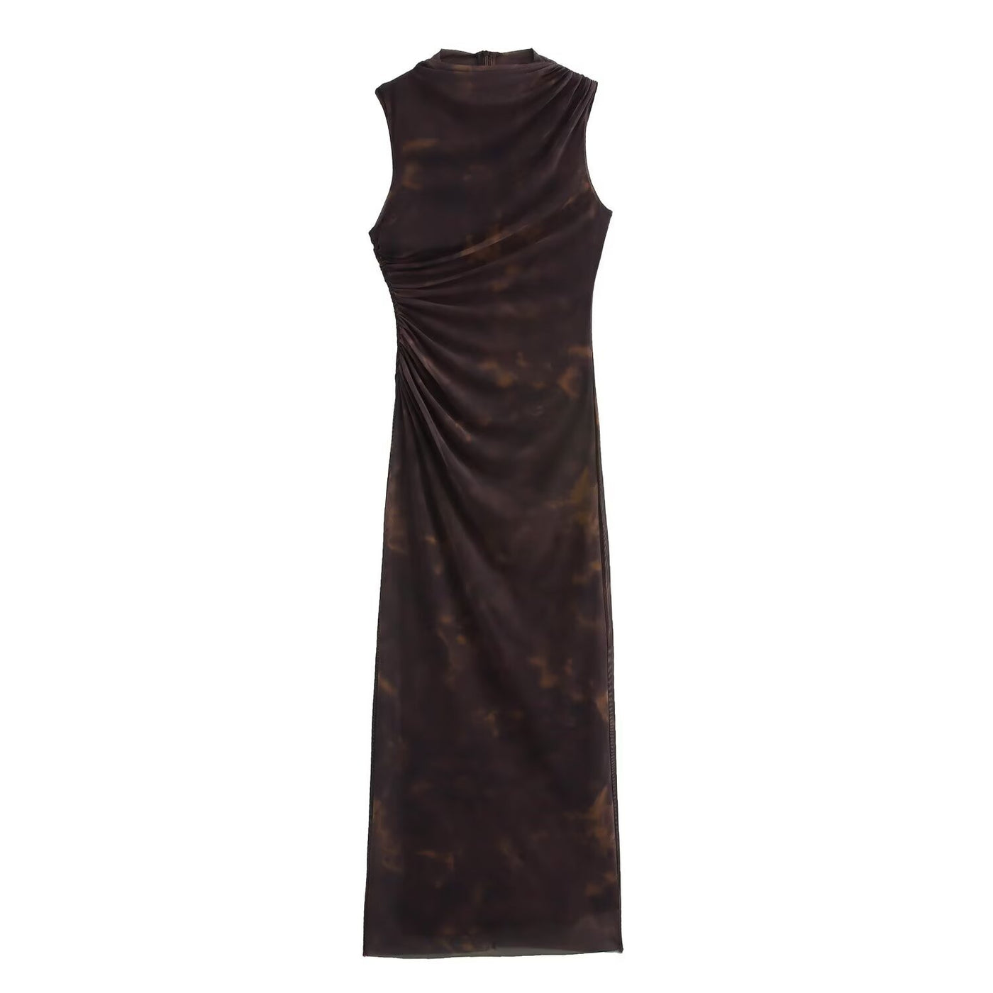 Tamara | Draped High Neck Side Ruching Sleeveless Bodycon Maxi Dress