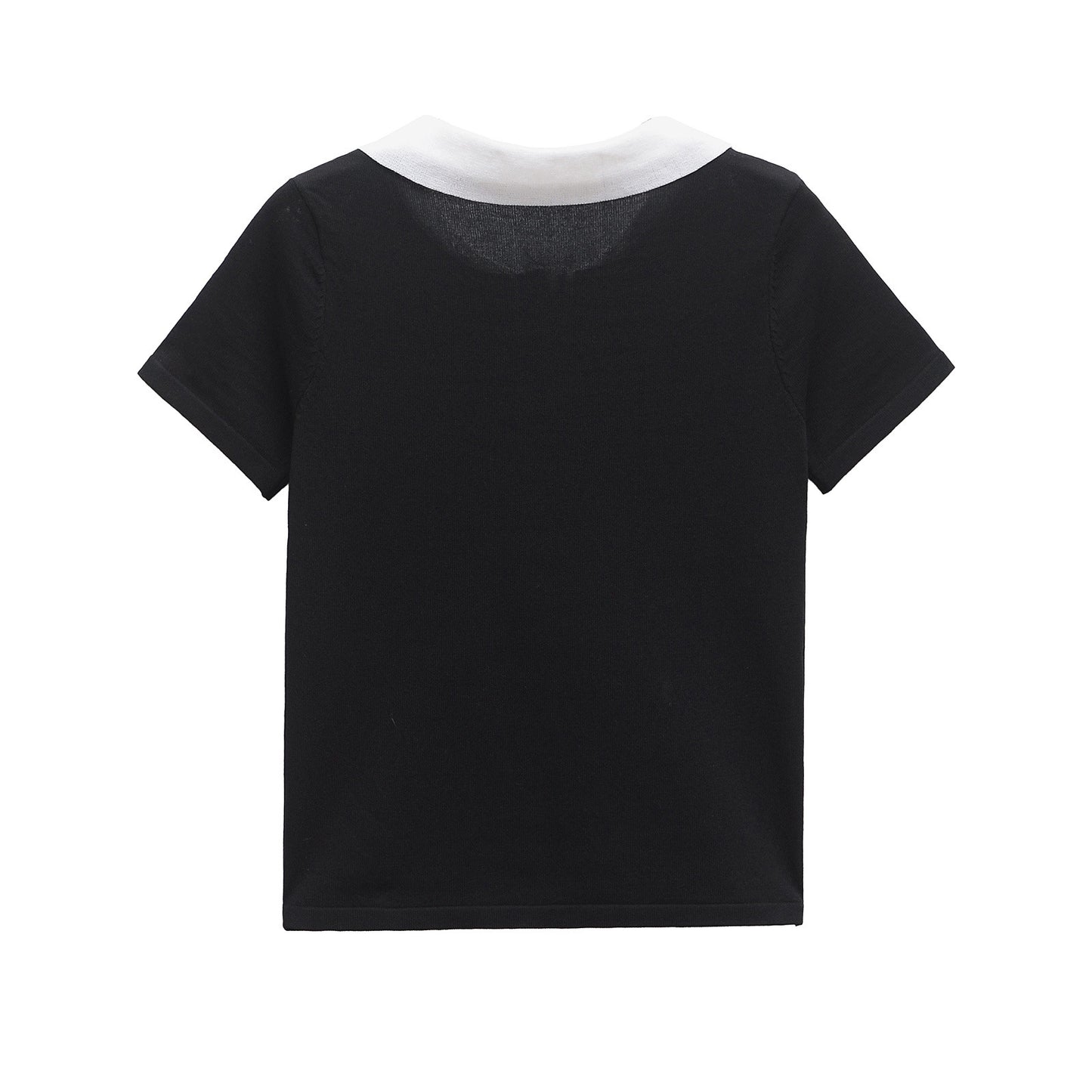 Eleanor | Chic Black Contrast Knitted Polo Top