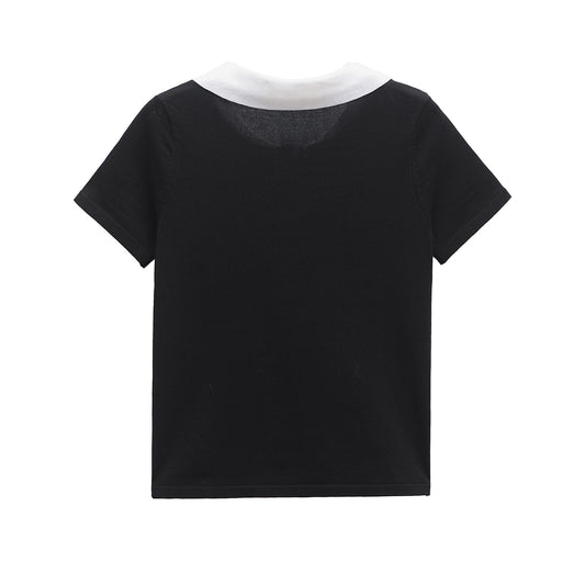 Eleanor | Chic Black Contrast Knitted Polo Top
