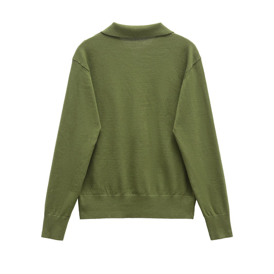 Margot | Olive Green Effortless Collared Knit Polo Jumper