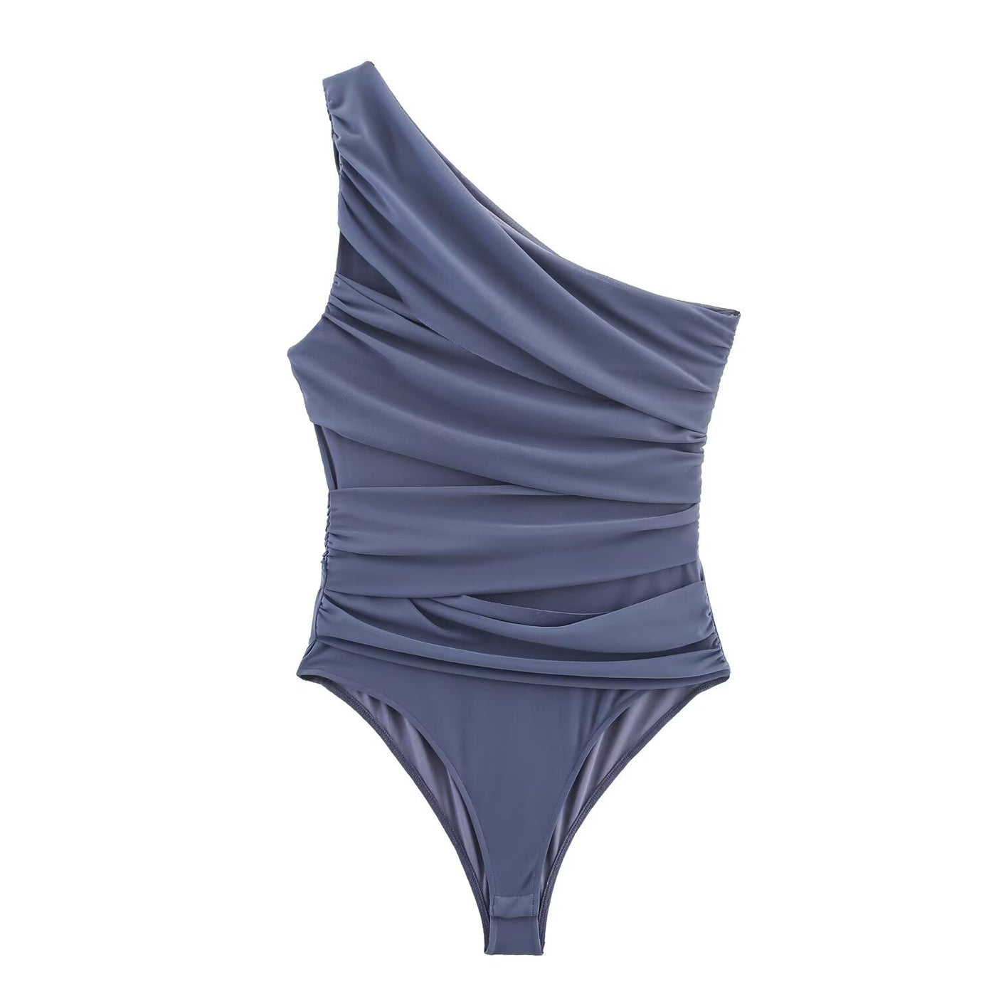 Lara | One-Shoulder Ruched Top in Black, Brown & Blue