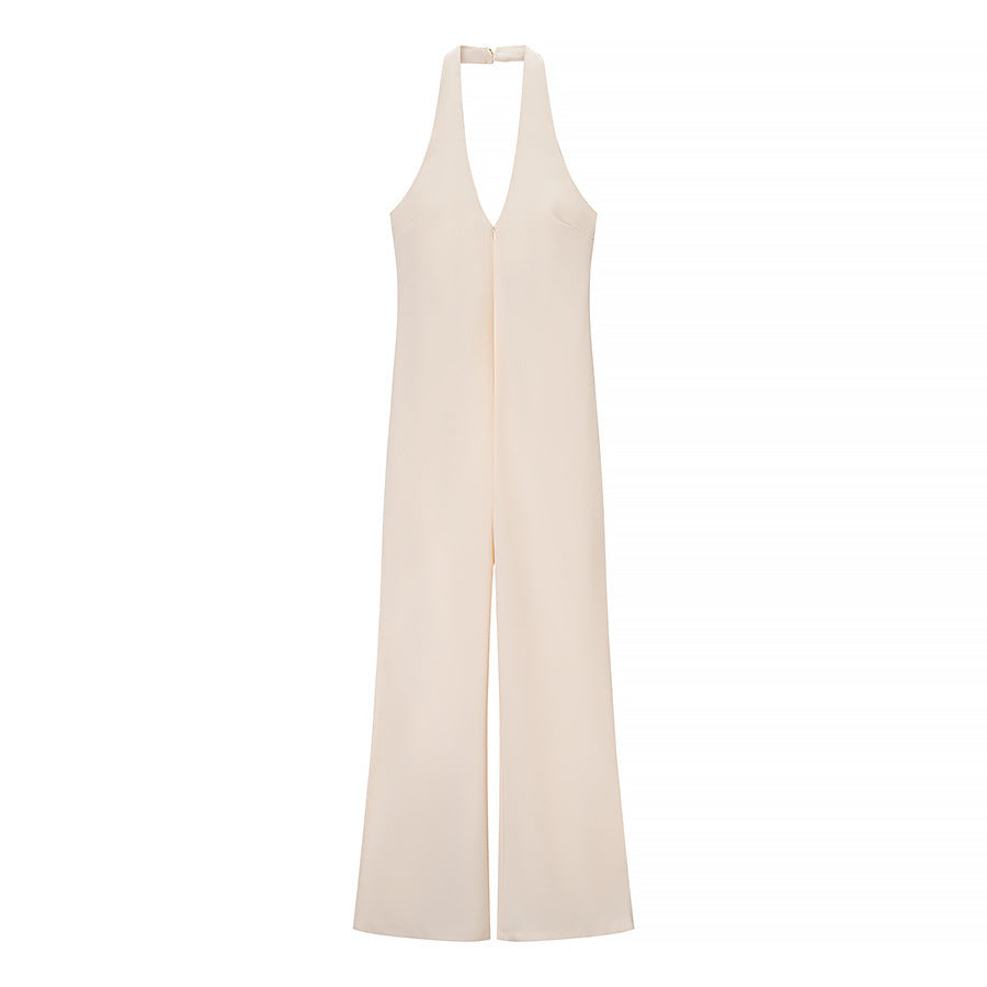 Maren | Elegant Halter Neck Jumpsuit Cream Wide Leg