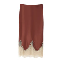 Lottie | Satin Lace Trim Slip Midi Skirt