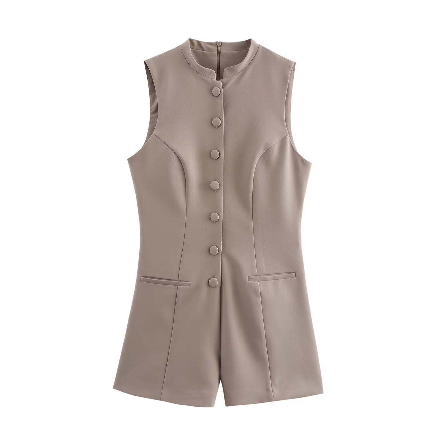 Esme | Smart Casual Sleeveless Playsuit Cream Button
short