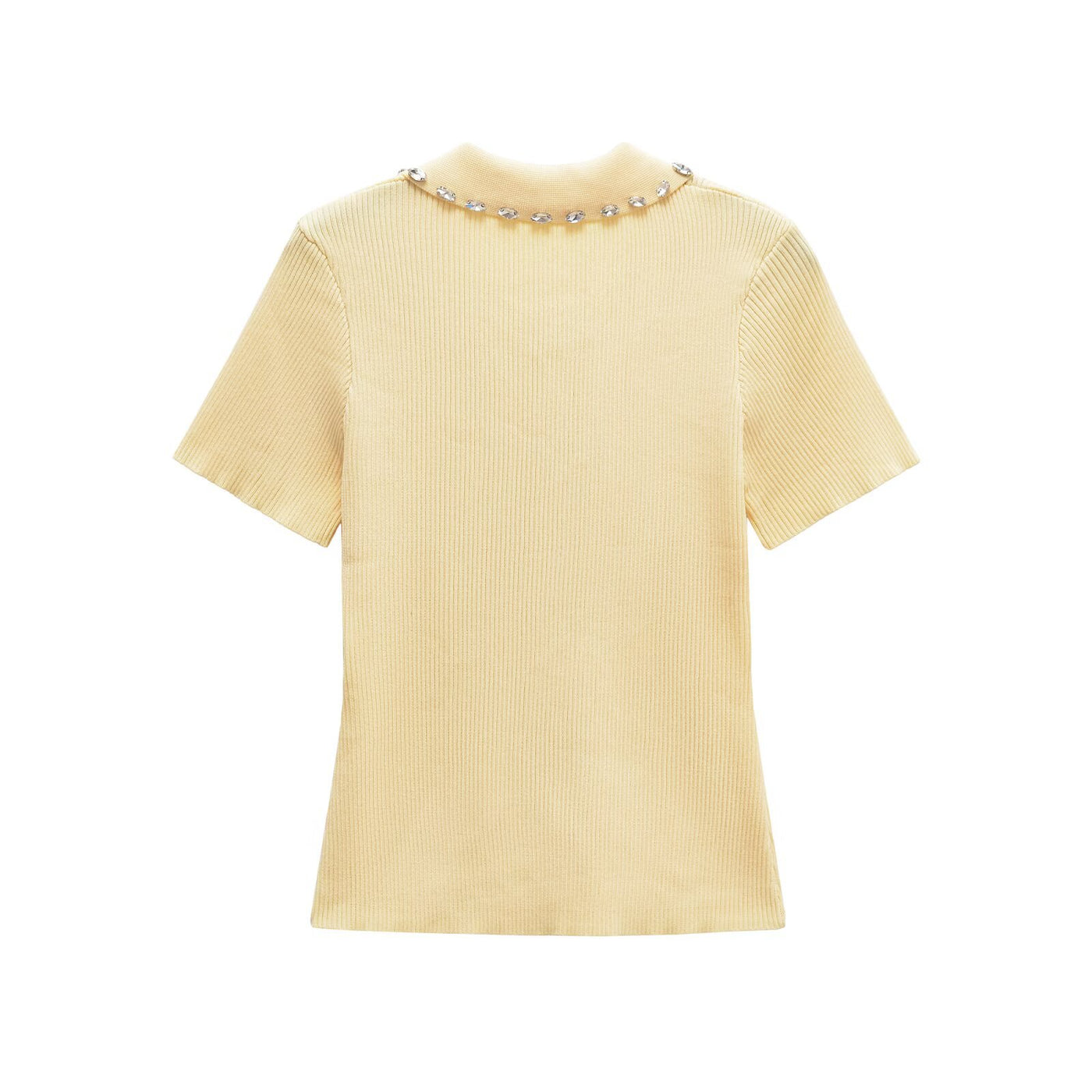 Hannah | Jewel Button Ribbed Knit Polo Top