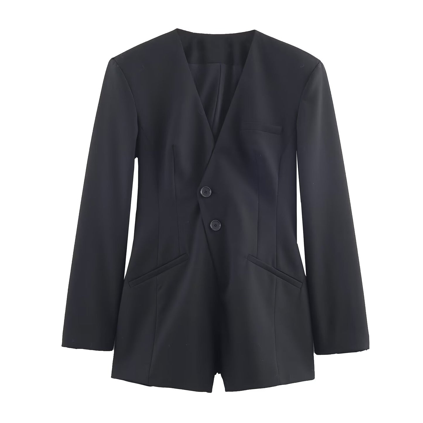 Demi | Elegant Tailored Blazer Romper Black Long Sleeve