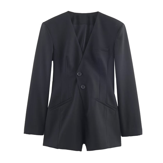 Demi | Elegant Tailored Blazer Romper Black Long Sleeve