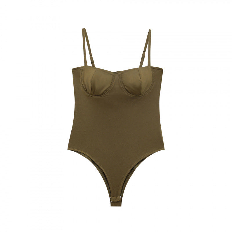 Vera | Corset Top Bodysuit Brown Fitted Ribbed