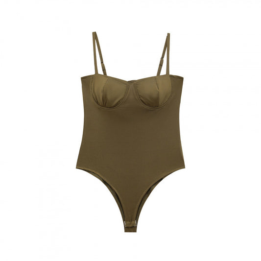 Vera | Corset Top Bodysuit Brown Fitted Ribbed