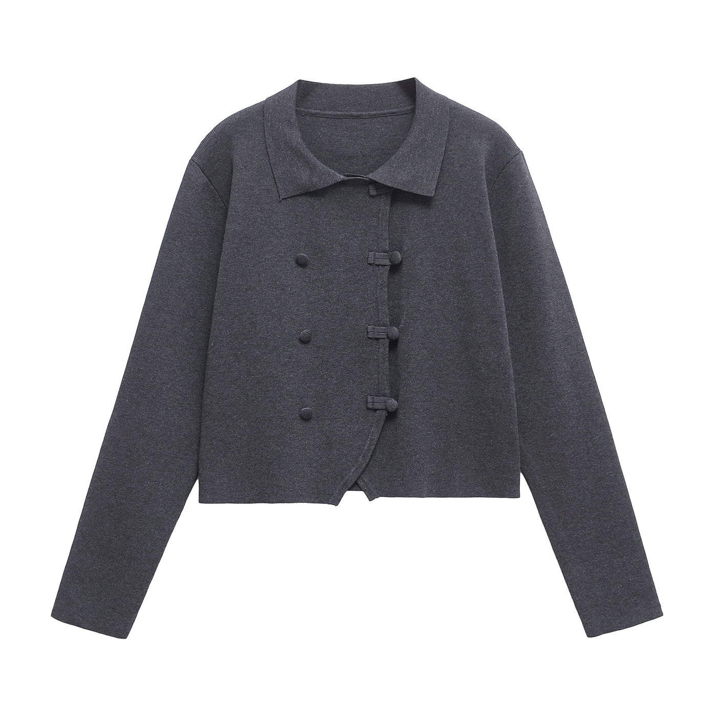 Layla | Peter Pan Collar Asymmetric Toggle Button Cropped Knit Cardigan