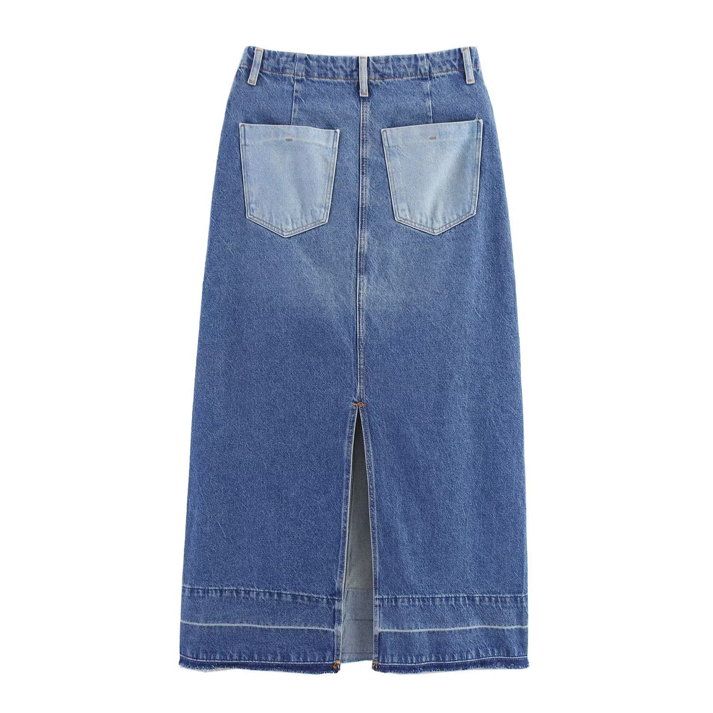 Charlotte | A-Line Contrast Panel Denim Maxi Skirt