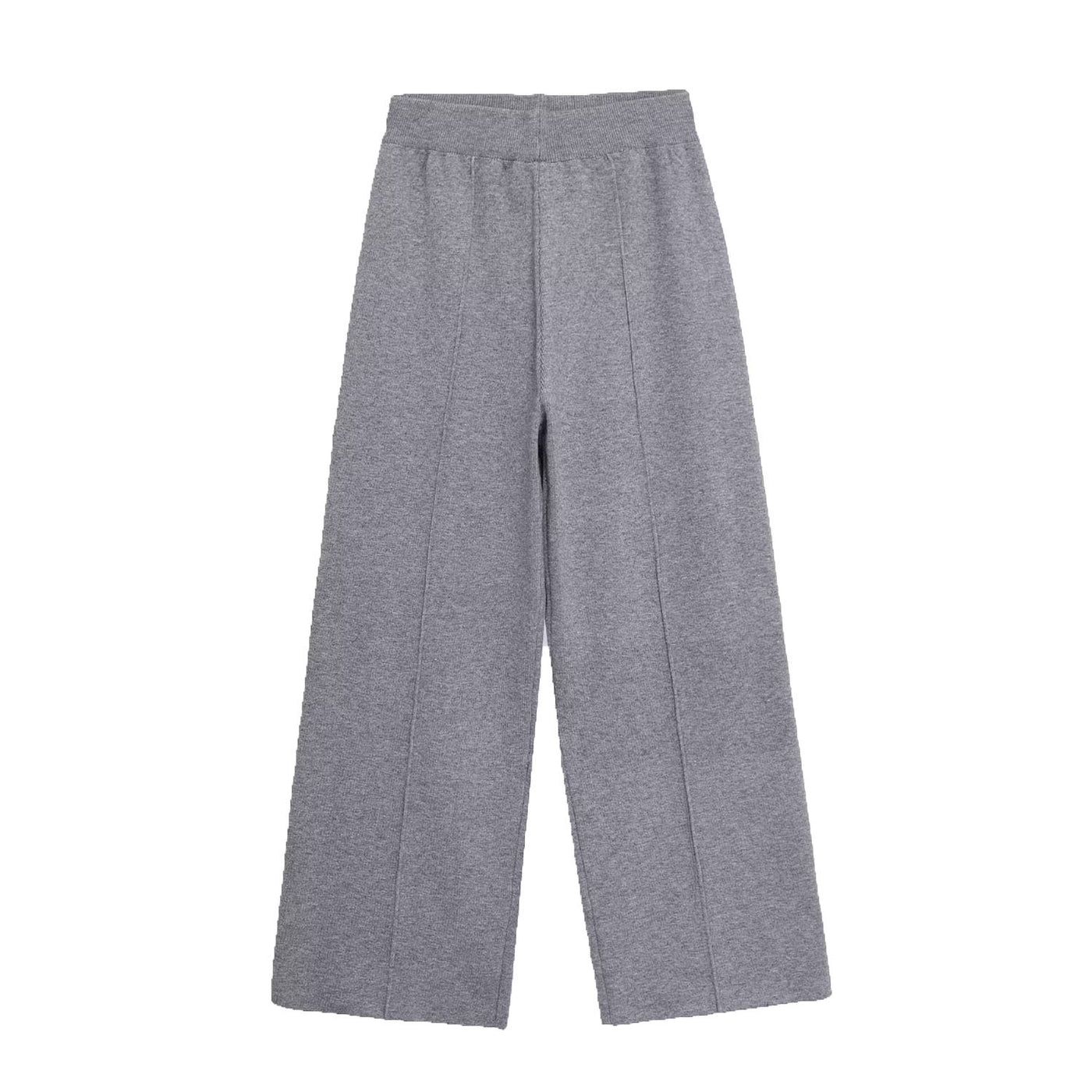 Tabitha | Ribbed Waist Vertical Seam Knitted Wide-Leg Trousers