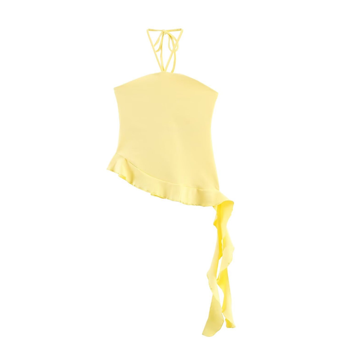 Fleur | Elegant Peplum Halter Neck Top Black Asymmetric Ruffle