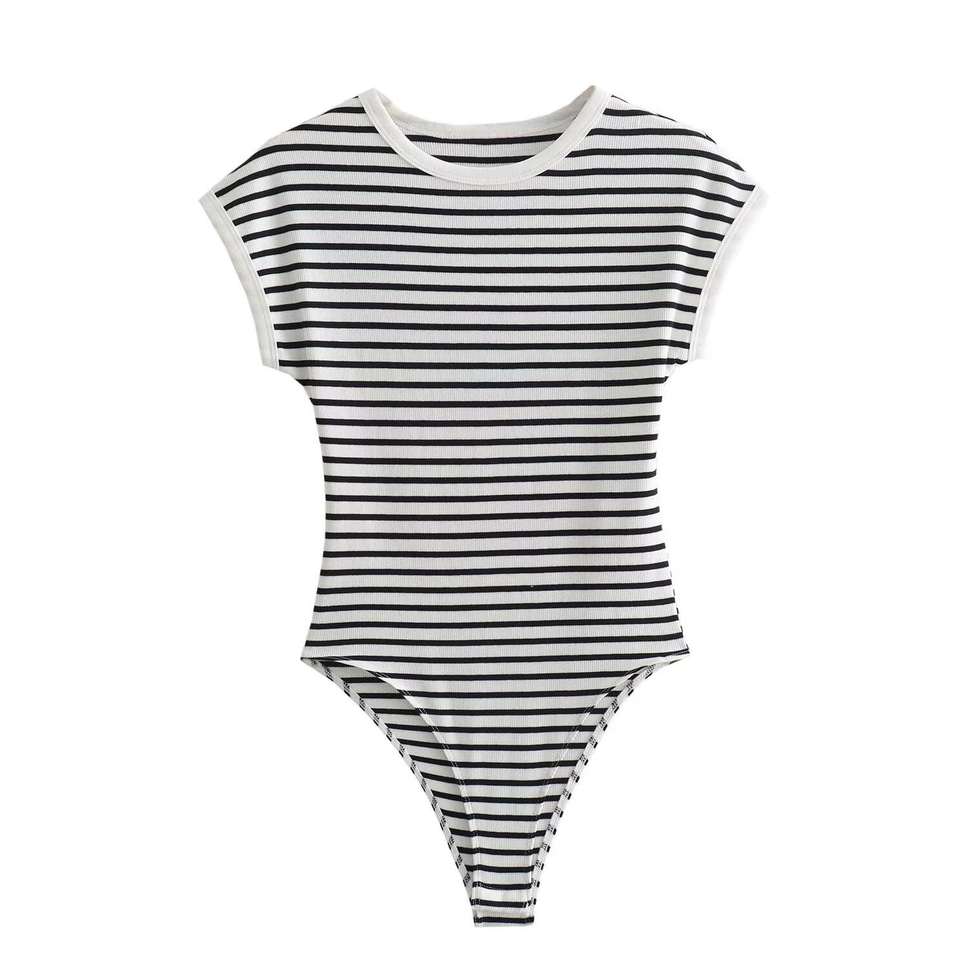 Bonnie | Monochrome Striped Fitted T-Shirt in Black