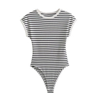 Bonnie | Monochrome Striped Fitted T-Shirt in Black