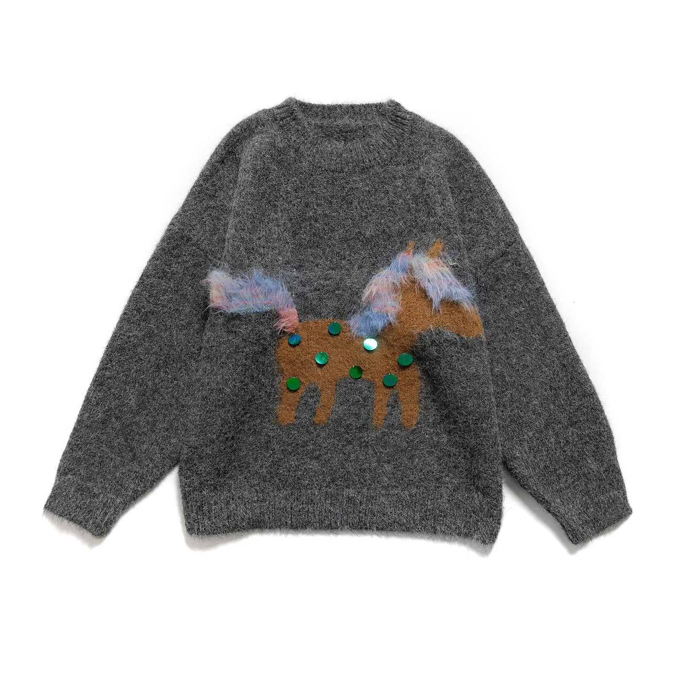 Cecilia | Relaxed Fluffy Knit Pony Print Top