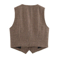 Sia | Smart Casual Check Blazer Brown Houndstooth Sleeveless Fitted