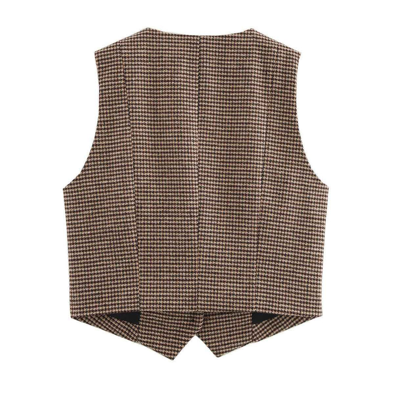Sia | Smart Casual Check Blazer Brown Houndstooth Sleeveless Fitted