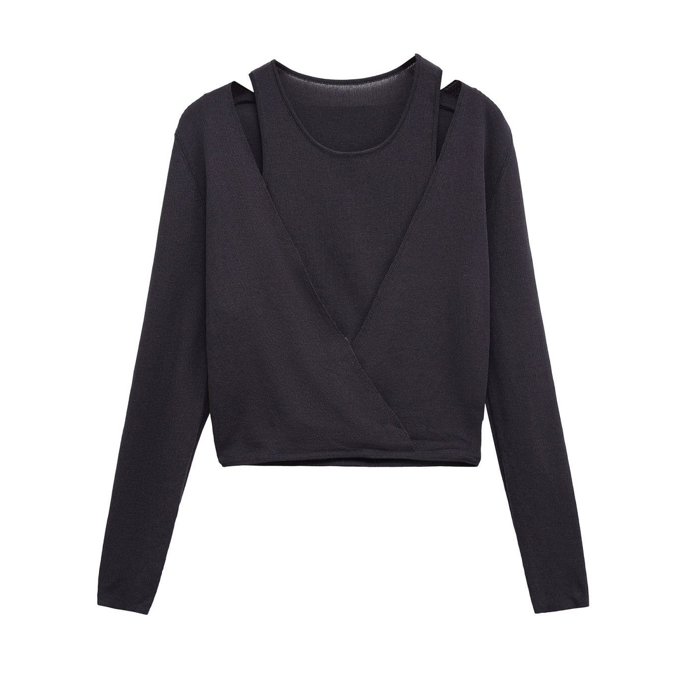 Imogen | Wrap Front Shoulder Cut-Out Long Sleeve Cropped Top